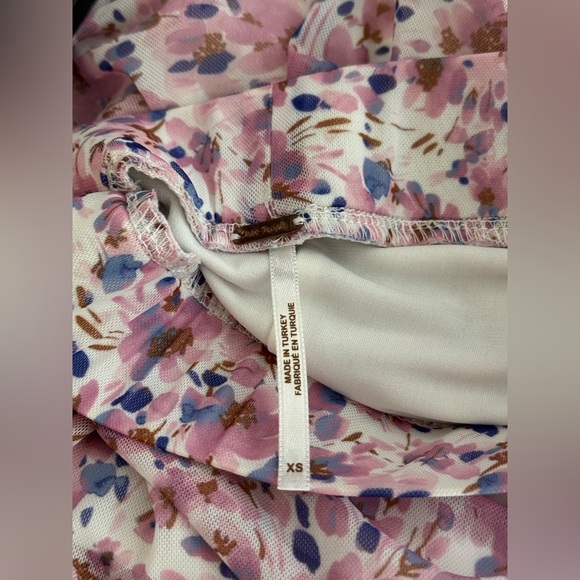 Free People | Romi Mesh Floral Pink Purple Ruched Ruffle Skirt - Size XS - Picture 4 of 4